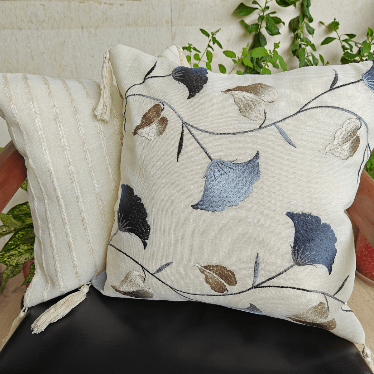 Luxe Cushion Cover Set – Tissue Fabric – 16" x 16" (Set of 2 Designs) - Coral Slub -